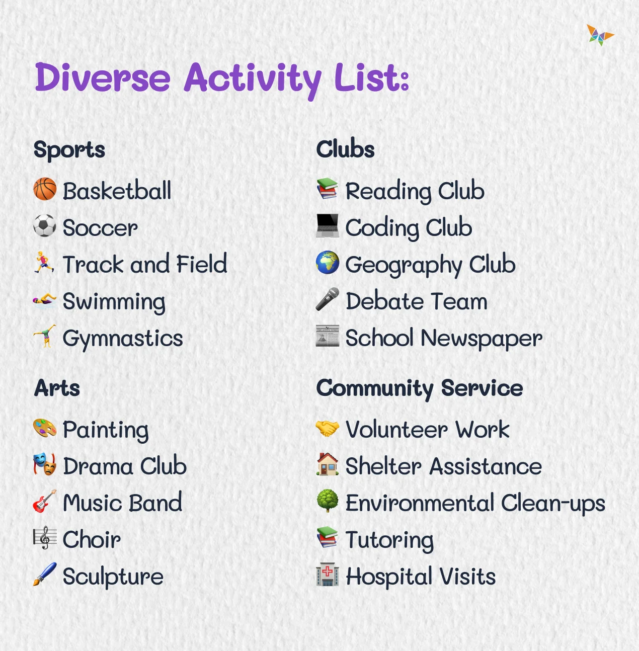 list of co curricular activities in school