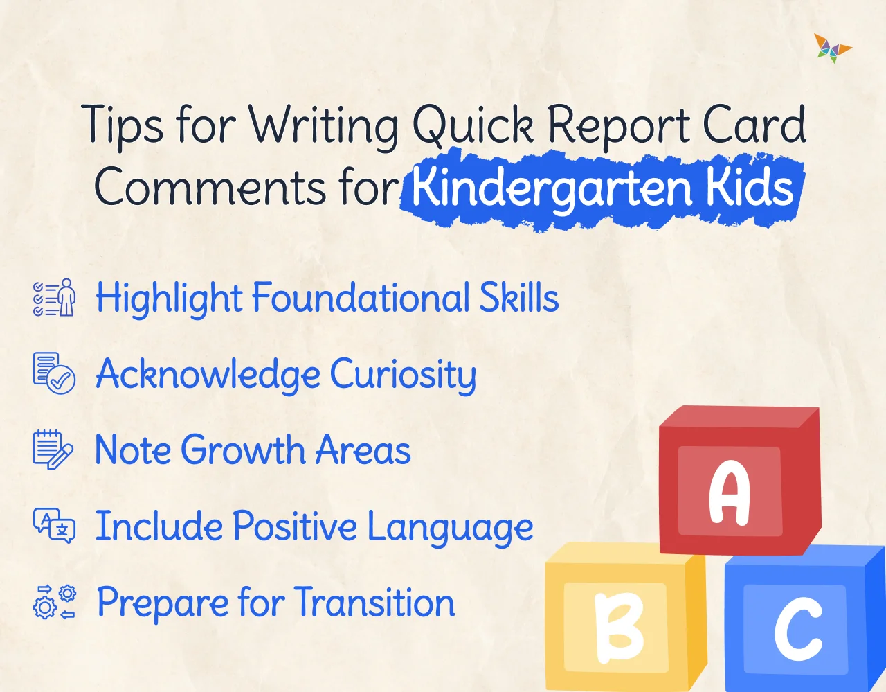 tips for writing 50 Quick Report Card Comments for Kindergarten Kids