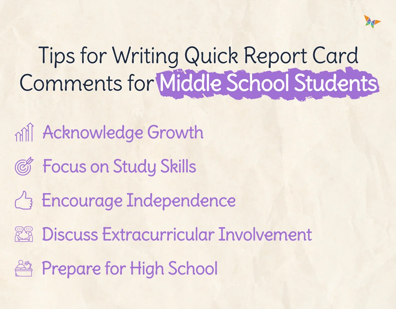 tips for writing 50 Quick Report Card Comments for Middle School Students