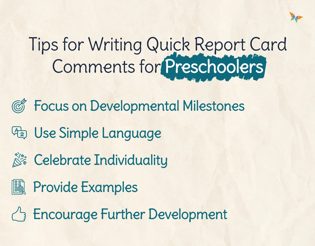 tips for writing 50 Quick Report Card Comments positive for Preschool