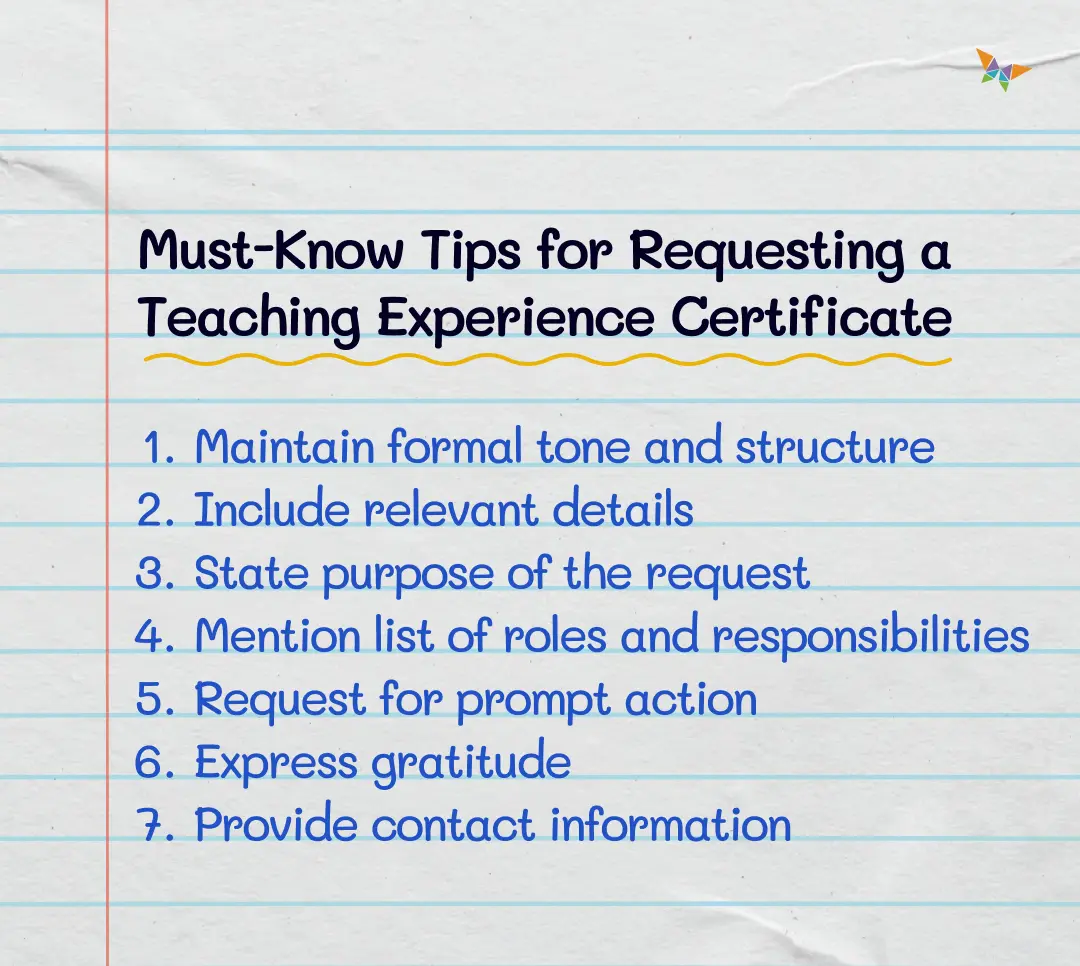 factors to note while requesting school teaching experience experience certificate for teacher